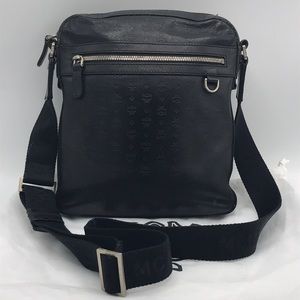 MCM Logo Black Leather Unisex Messenger Crossbody